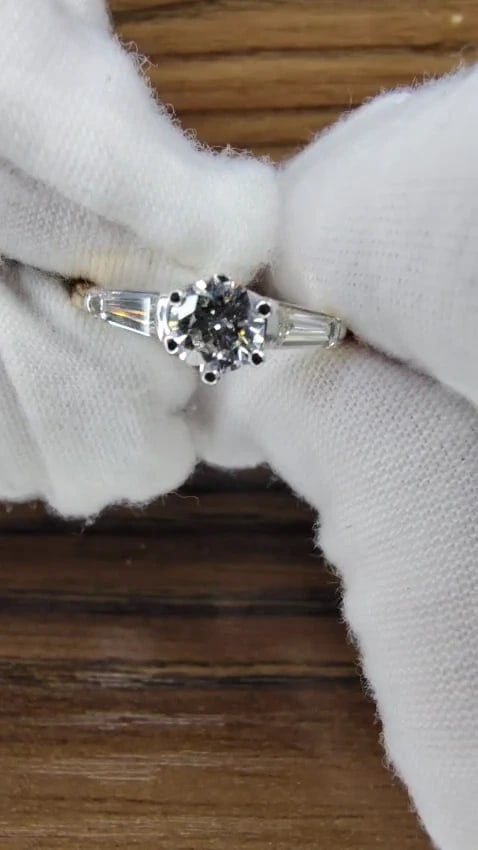 GIA CERTIFIED .51CT ROUND CUT DIAMOND RING BAGUETTES 14KT H/SI *v - 3
