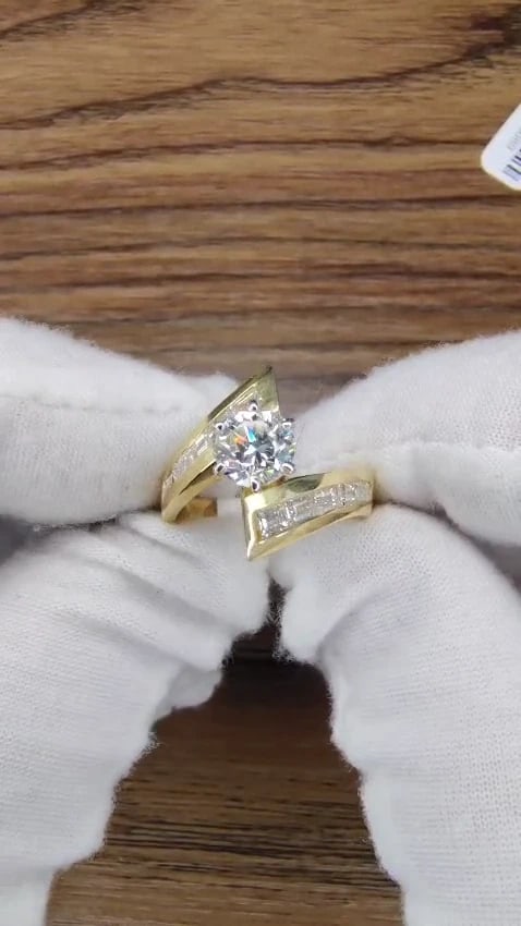 GIA CERTIFIED 2.06CT NATURAL ROUND DIAMOND CROSSOVER RING BAGUETTES 14KT *v - 3