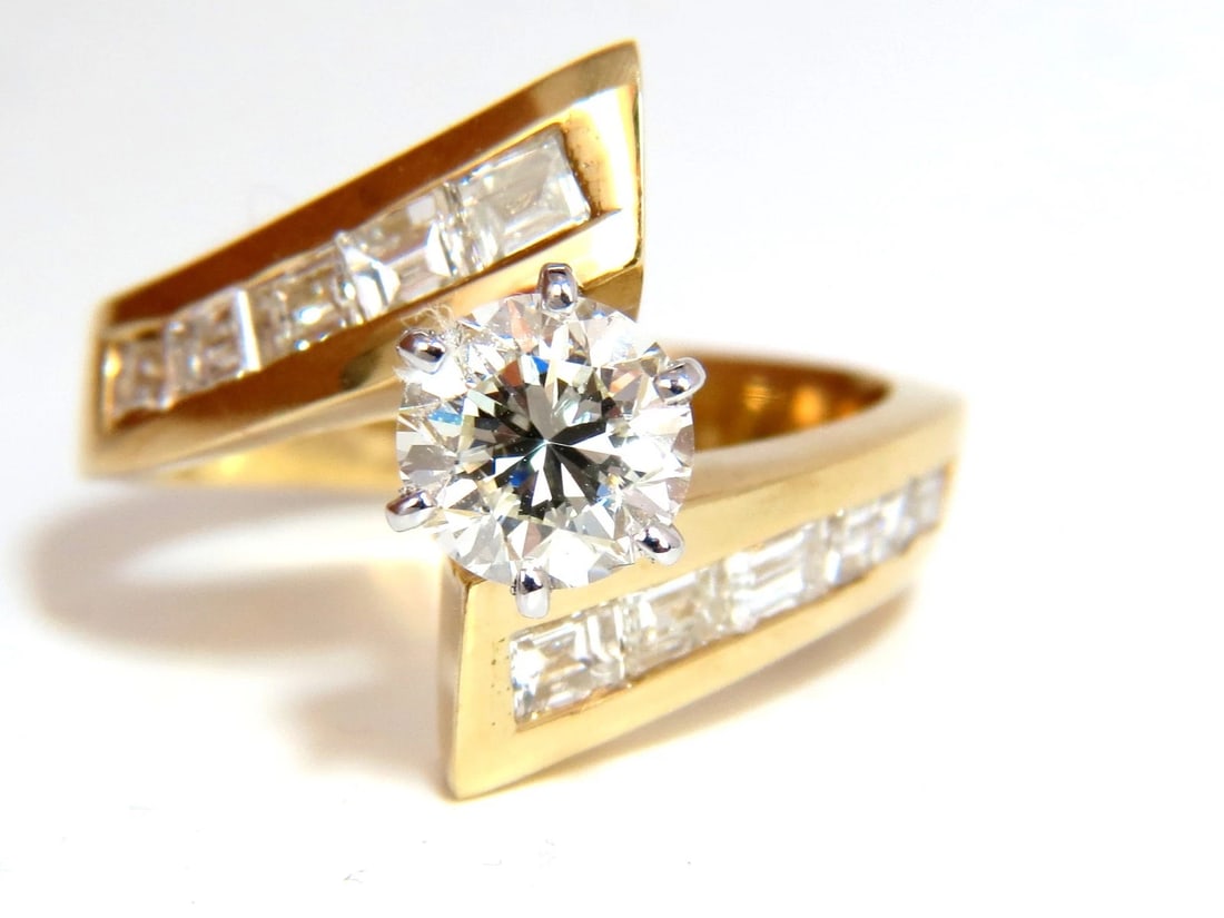 GIA CERTIFIED 2.06CT NATURAL ROUND DIAMOND CROSSOVER RING BAGUETTES 14KT *v - 4