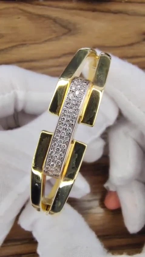 bangle bracelet 14kt .70ct round natural diamonds raised bar mod deco *v - 3