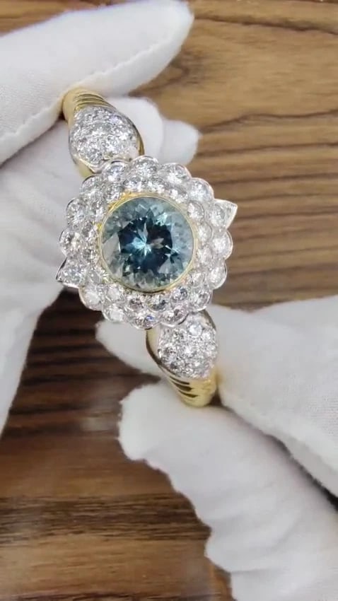 Aquamarine diamonds bangle bracelet 18kt 15.50ct Natural Italian Cluster *v - 3