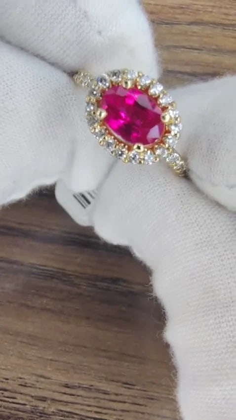 Burma Natural GIA Certified 1.01ct oval cut red ruby .50ct diamonds ring 14kt *v - 3