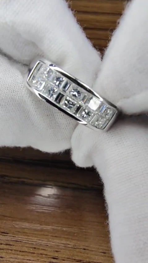 PLATINUM 2.00CT NATURAL DIAMONDS BAND G/VS BAGUETTE PRINCESS CHANNEL BRILLIANT*v - 3