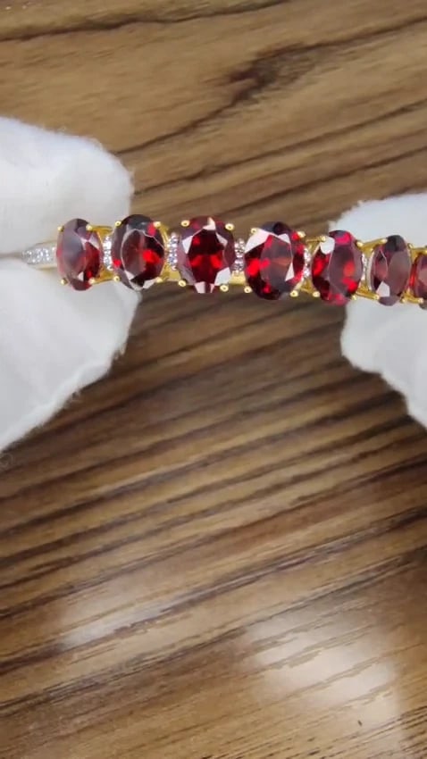 16.75ct NATURAL RED GARNET DIAMONDS BANGLE BRACELET 14KT *v - 3
