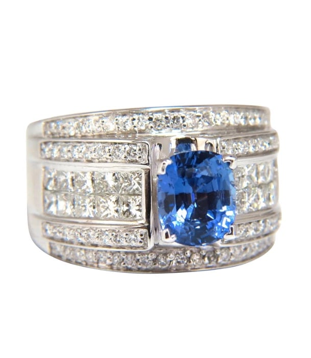 GIA Certified 3.75ct Natural Blue No Heat Sapphire Diamonds Ring Multi Row *v: Title: GIA Certified 3.75ct Natural Blue No Heat Sapphire Diamonds Ring Multi Row *v Description: Multi Row Diamond Accent Wide GIA Certified 2.25ct. Natural No Heat Blue Sapphire ring. Report: