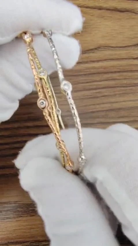 .96CT ROUND DIAMONDS STACKING BANGLE BRACELETS 14KT HAMMER RUSTIC FINISH *v - 3