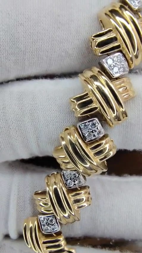 Natural Diamonds X Bracelet wide caliber 14kt two toned 39 grams *v - 3