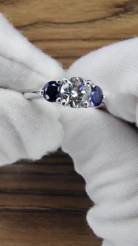 1.57CT NATURAL DIAMONDS SAPPHIRE THREE STONE RING 14KT ROYAL BLUE *v - 3