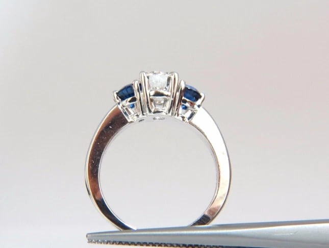 1.57CT NATURAL DIAMONDS SAPPHIRE THREE STONE RING 14KT ROYAL BLUE *v - 5