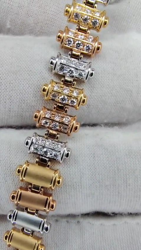 1.50CT DIAMONDS BAR LINKED TRI-COLOR 18KT GOLD BRACELET SATIN BRUSH FINISH *v - 3