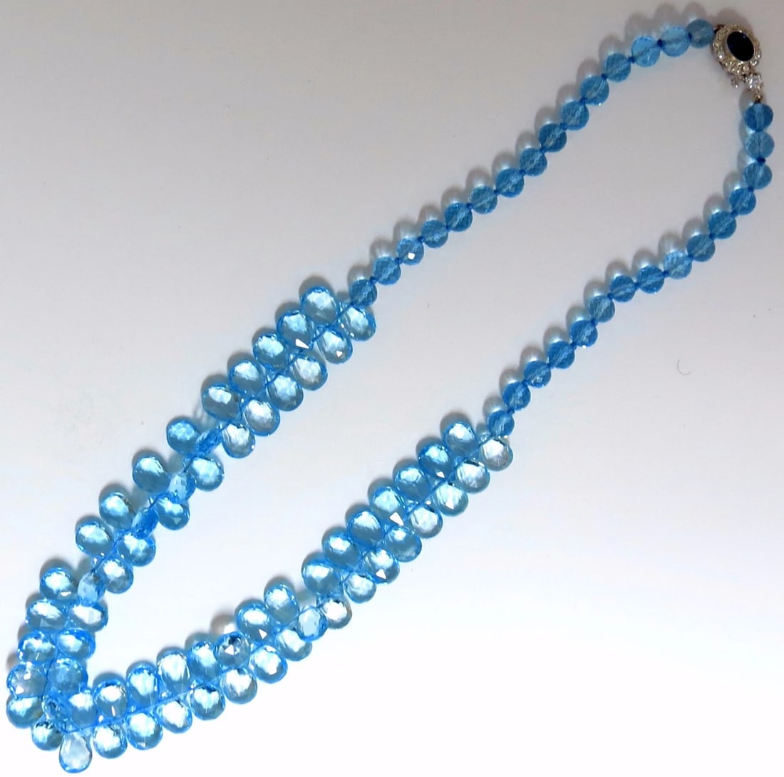NATURAL 260CT. BLUE TOPAZ BEAD & SAPPHIRE DIAMOND NECKLACE 14KT**: Title: NATURAL 260CT. BLUE TOPAZ BEAD & SAPPHIRE DIAMOND NECKLACE 14KT** Description: ONLY MAGNIFICENT JEWELS 260Ct. Natural Bue topaz Briolettes & Rose Cut Bead Necklace Clean and gorgeous aqua