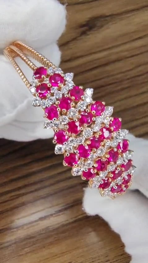 6.16ct natural round cut ruby diamonds bangle bracelet 14kt Victorian Deco *v - 3