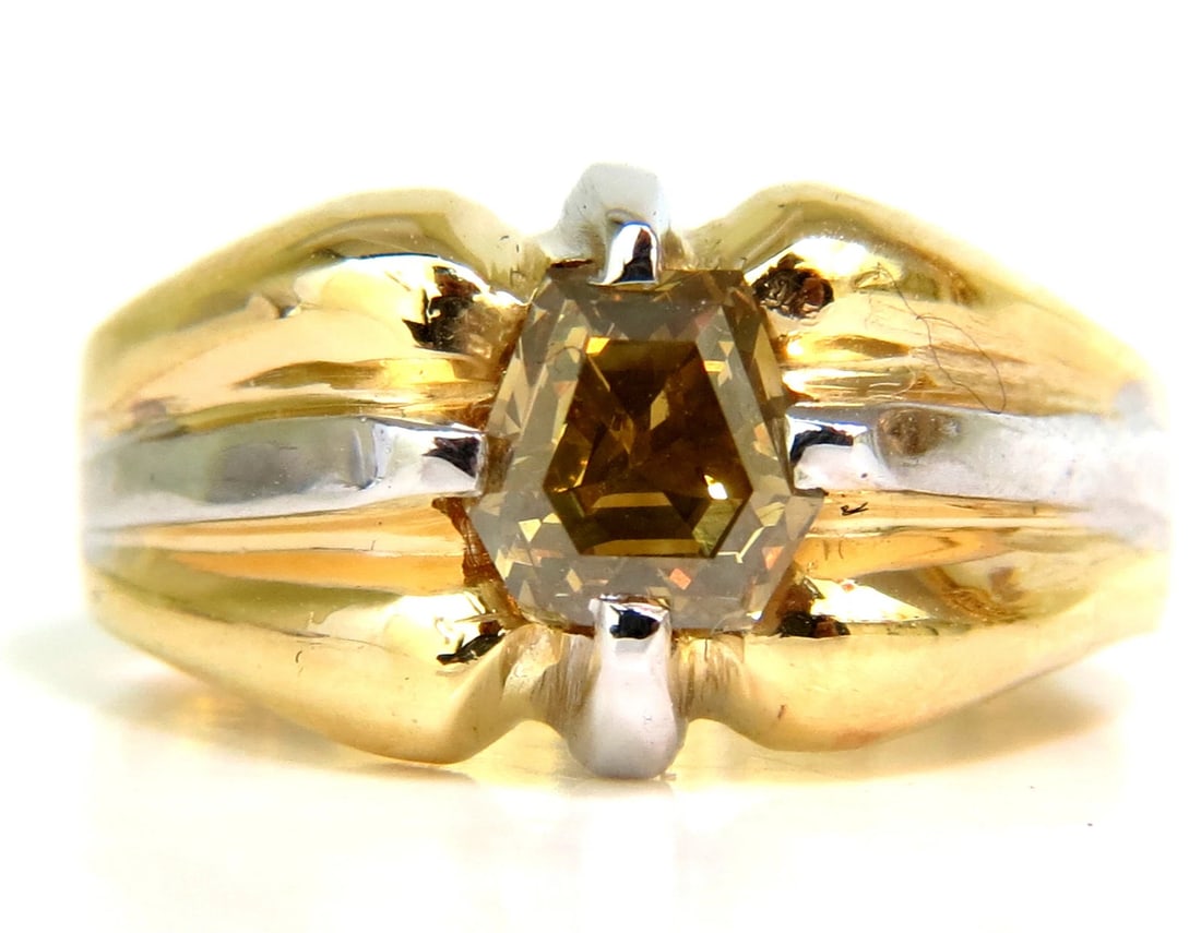 GIA CERTIFIED NATURAL FANCY GREEN YELLOW BROWN 1.00CT DIAMOND RING 18KT *v: Title: GIA CERTIFIED NATURAL FANCY GREEN YELLOW BROWN 1.00CT DIAMOND RING 18KT *v Description: ONLY MAGNIFICENT JEWELS The Shield. GIA 1.00ct. "Modified Shield step cut". Fancy Deep Brownish,