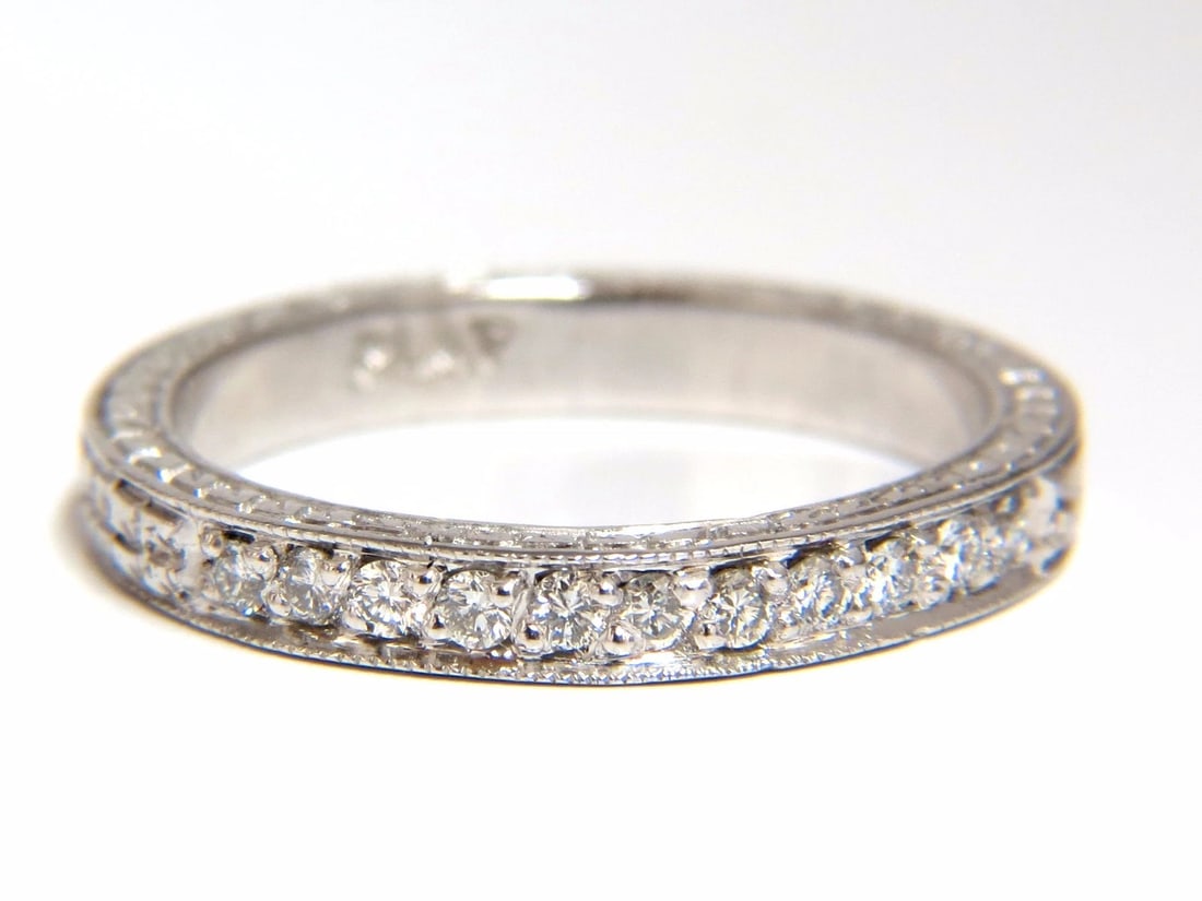.36ct diamond platinum band Edwardian deco *v: Title: .36ct diamond platinum band Edwardian deco *v Description: Platinum Edwardian Deco band .36ct. Natural round cut brilliant natural diamonds Bead set diamonds, by hand. Vs-2 clarity G color.