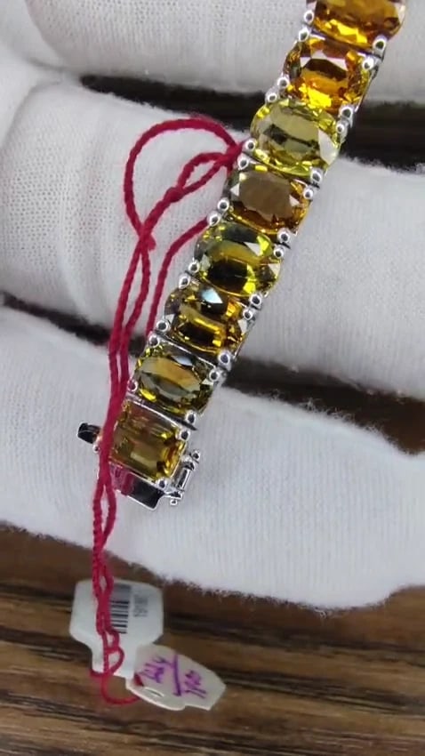33.00ct. NATURAL GEM YELLOW GREEN ORANGE COLOR SAPPHIRES TENNIS BRACELET 14kt *v - 3