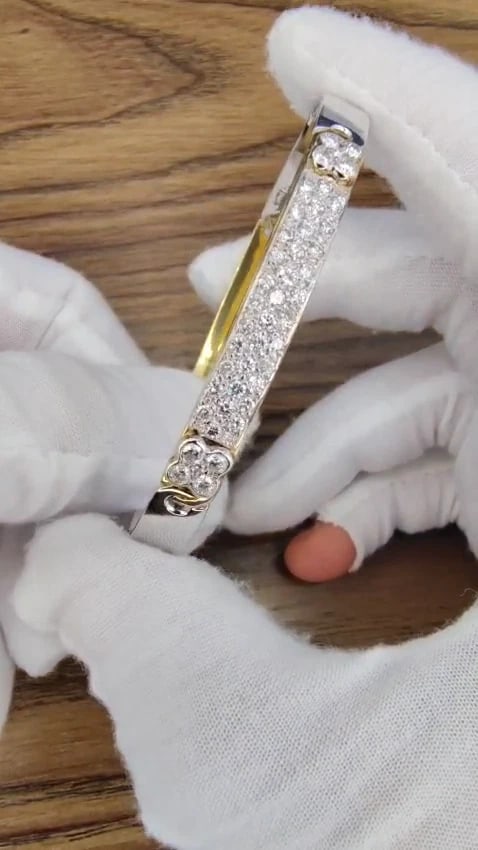 designer bangle bracelet 18kt 1.50ct. natural diamonds two toned mod *v - 3