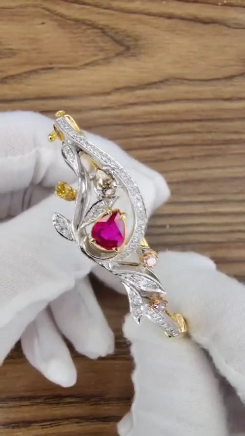 GIA Certified No Heat Natural Ruby Fancy color diamonds bangle bracelet *v - 3