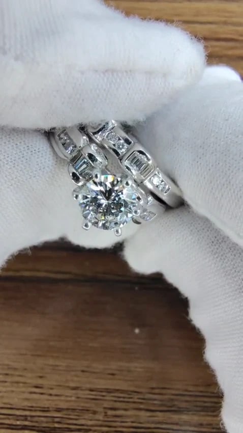 GIA Certified 1.40ct round natural diamond ring & Matching band Platinum H/VS *v - 3