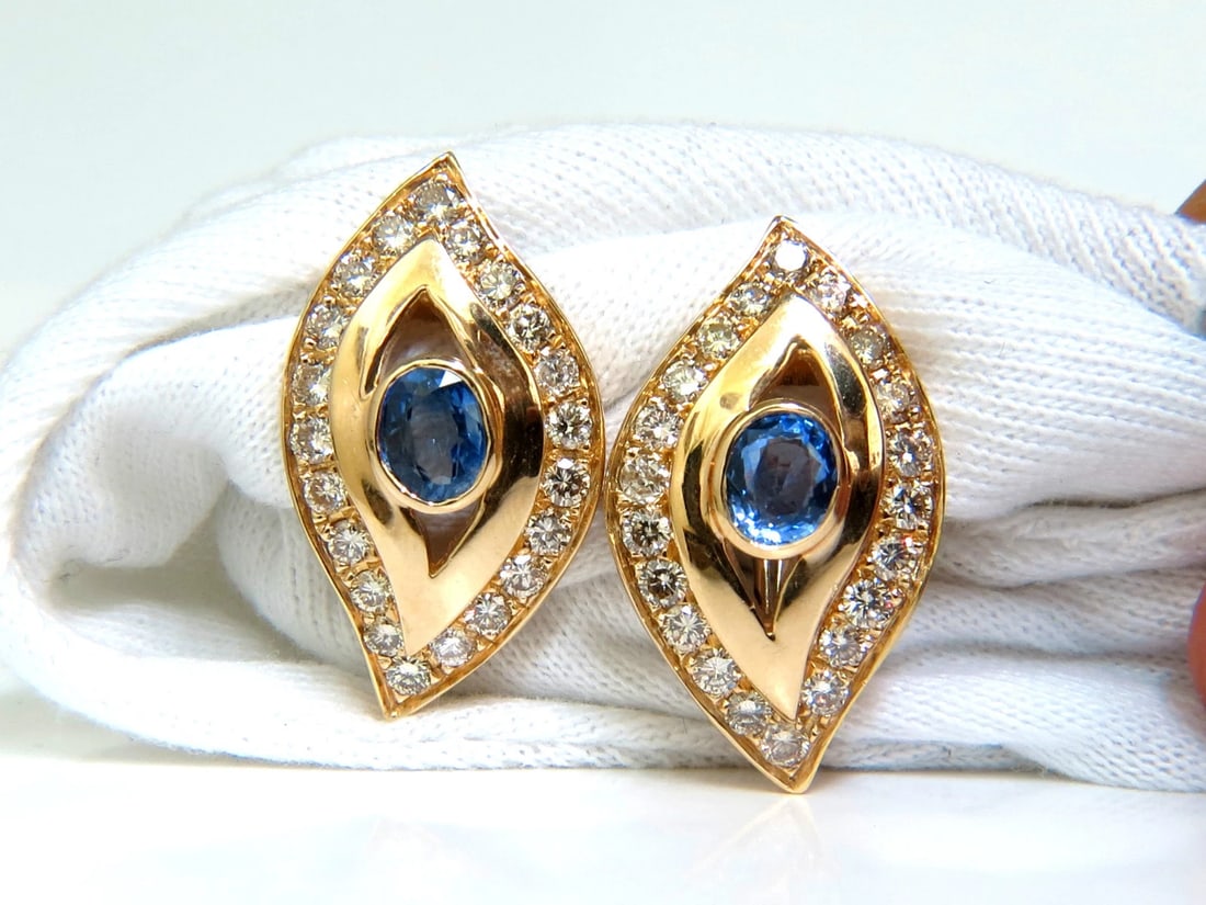 4.75CT NATURAL SAPPHIRE DIAMOND EARRINGS OMEGA CLIP 14KT CORNFLOWER** - 5