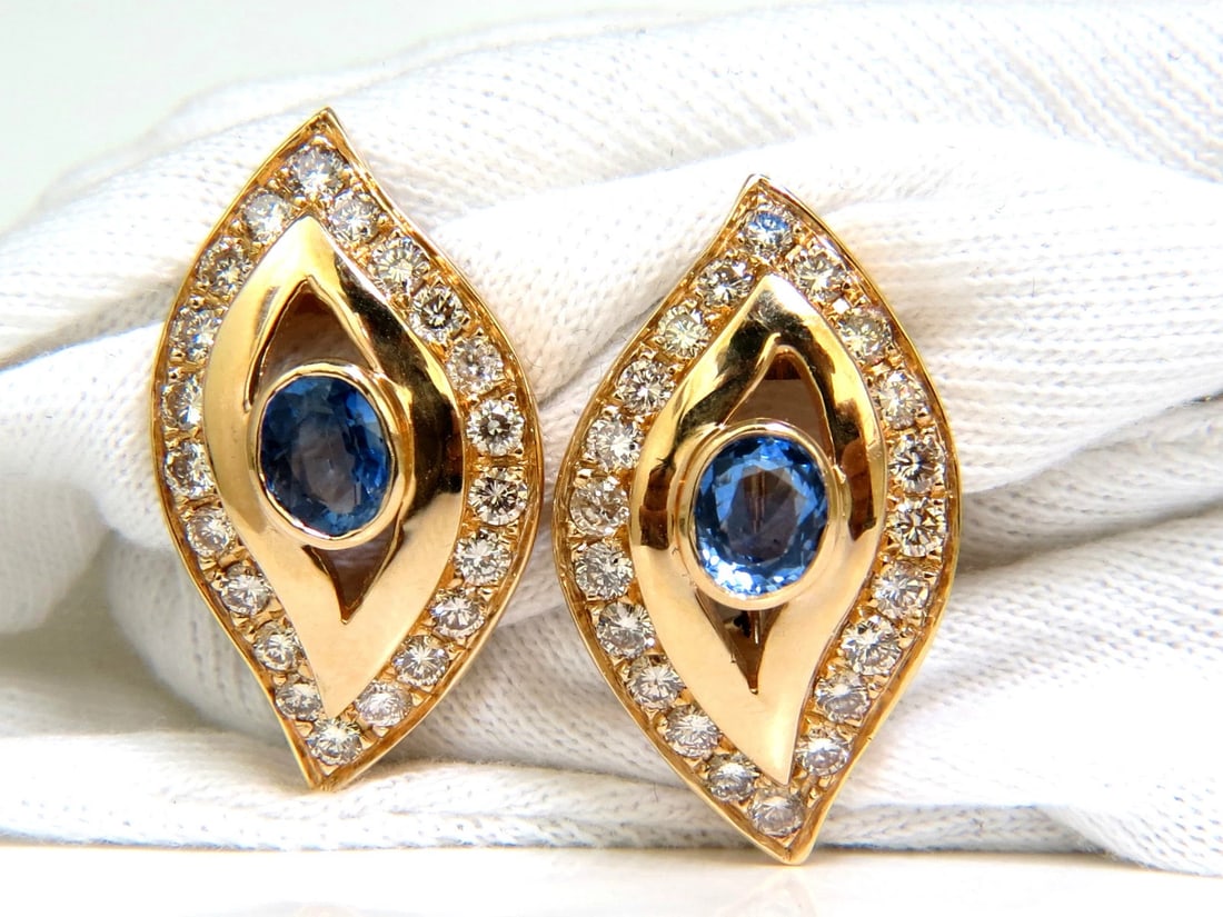 4.75CT NATURAL SAPPHIRE DIAMOND EARRINGS OMEGA CLIP 14KT CORNFLOWER** - 6