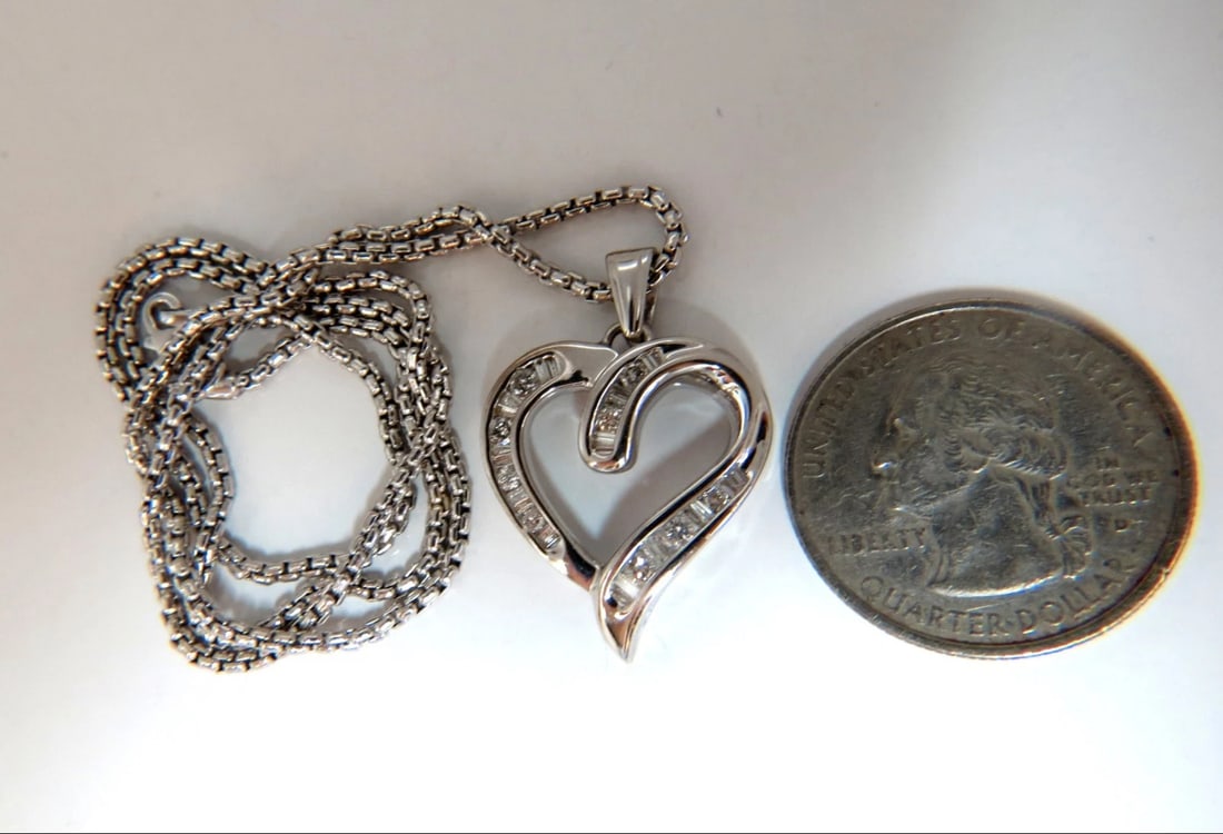 .50ct Open Heart Rounds & Baguettes Diamond Necklace 14 karat** - 7