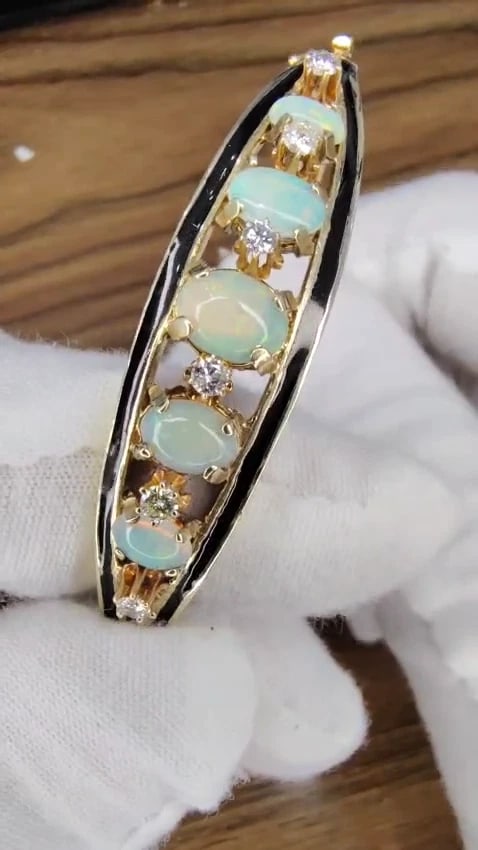6.60ct natural Australian opals diamond bangle cocktail bracelet 14kt Vintage *v - 3