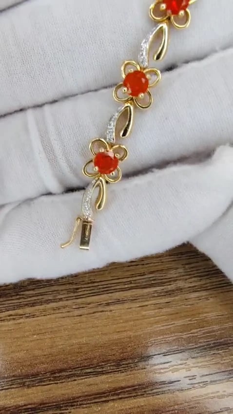 5.36ct natural Mexican Opal Diamond Bracelet 14kt gold clover *v - 3