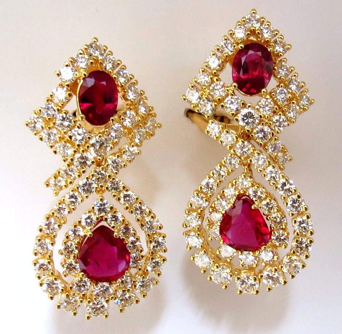 18.96ct GIA Certified natural red ruby diamond dangle earrings 18kt** (1 of 7)