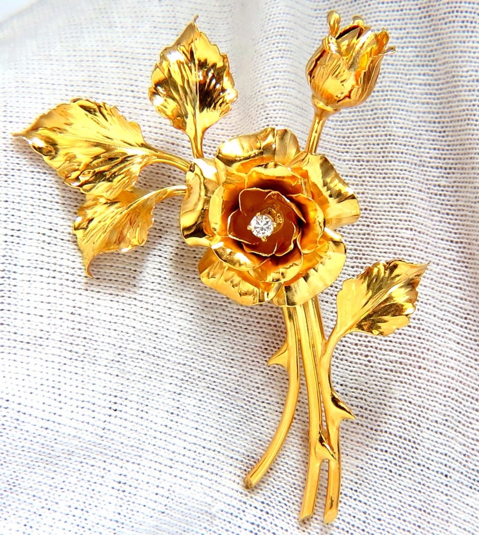 Floral Bundle Still Life Roses Brooch Pin 14kt+** - 3