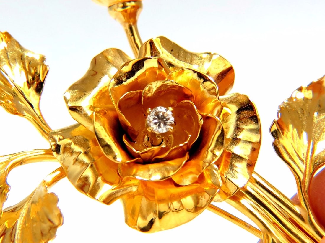 Floral Bundle Still Life Roses Brooch Pin 14kt+** - 6