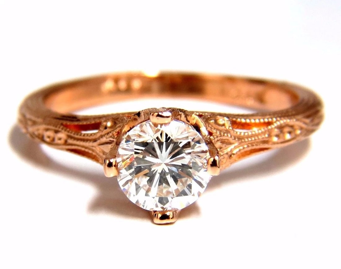 GIA Certified .95ct F.Si1 natural round diamond ring Portuguese Revival 14kt *v (1 of 7)
