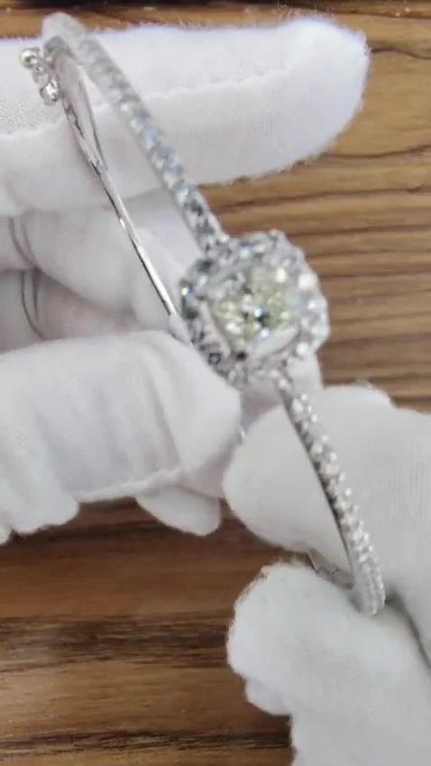.95ct natural round diamond cluster halo bangle bracelet 14kt *v - 3