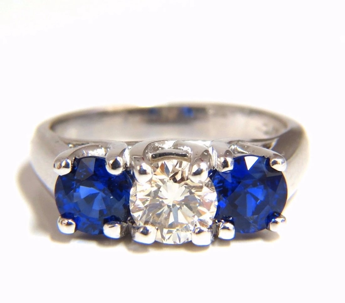 2.48ct natural sapphires diamond three stone ring 14kt royal blue *v: Title: 2.48ct natural sapphires diamond three stone ring 14kt royal blue *v Description: MAGNIFICENT JEWELS Classic Diamond & Sapphires, Three Stone .80ct. Round Cut diamond Full Cut Brilliant J-color