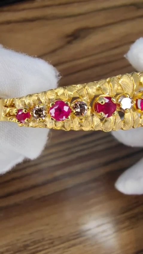 3.26CT NATURAL RUBY FANCY COLOR DIAMONDS BANGLE BRACELET EURO DECO 14kt *v - 3