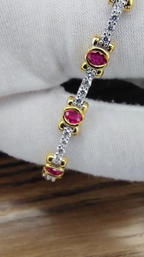3.76ct natural ruby diamonds tennis bracelet 14kt gold vivid red *v - 3