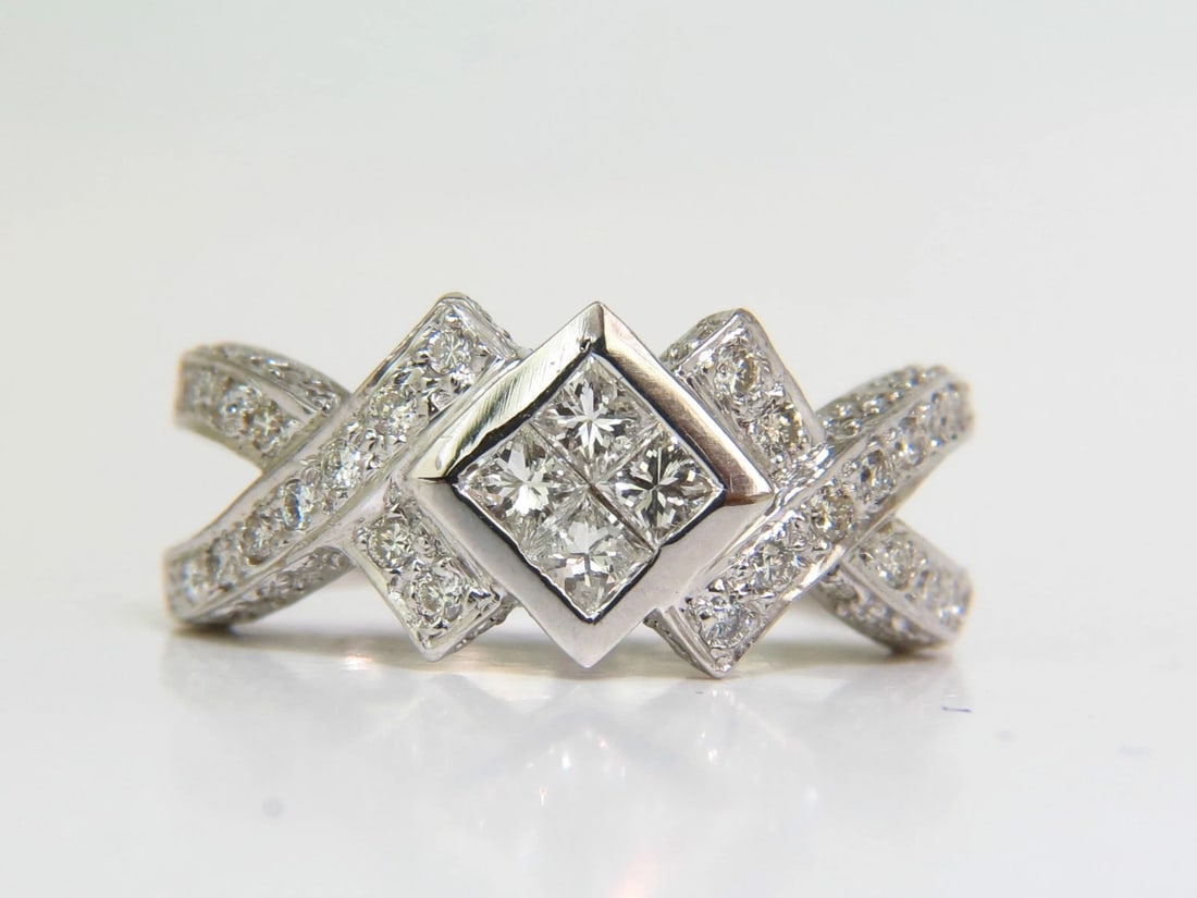 1.00CT NATURAL PRINCESS CLUSTER & ROUNDS CROSSOVER RING SPLIT SHANK 18KT*v - 4