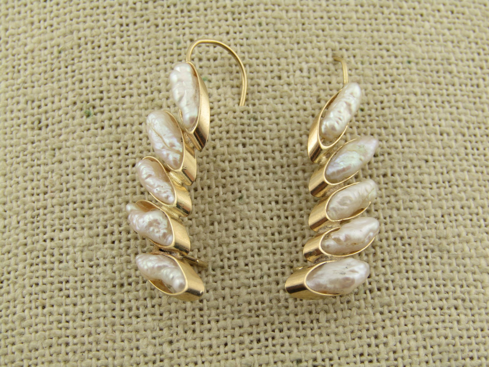 Vintage 14kt Freswater Pearl Stacked Earrings, 1970'S-1980'S - 2