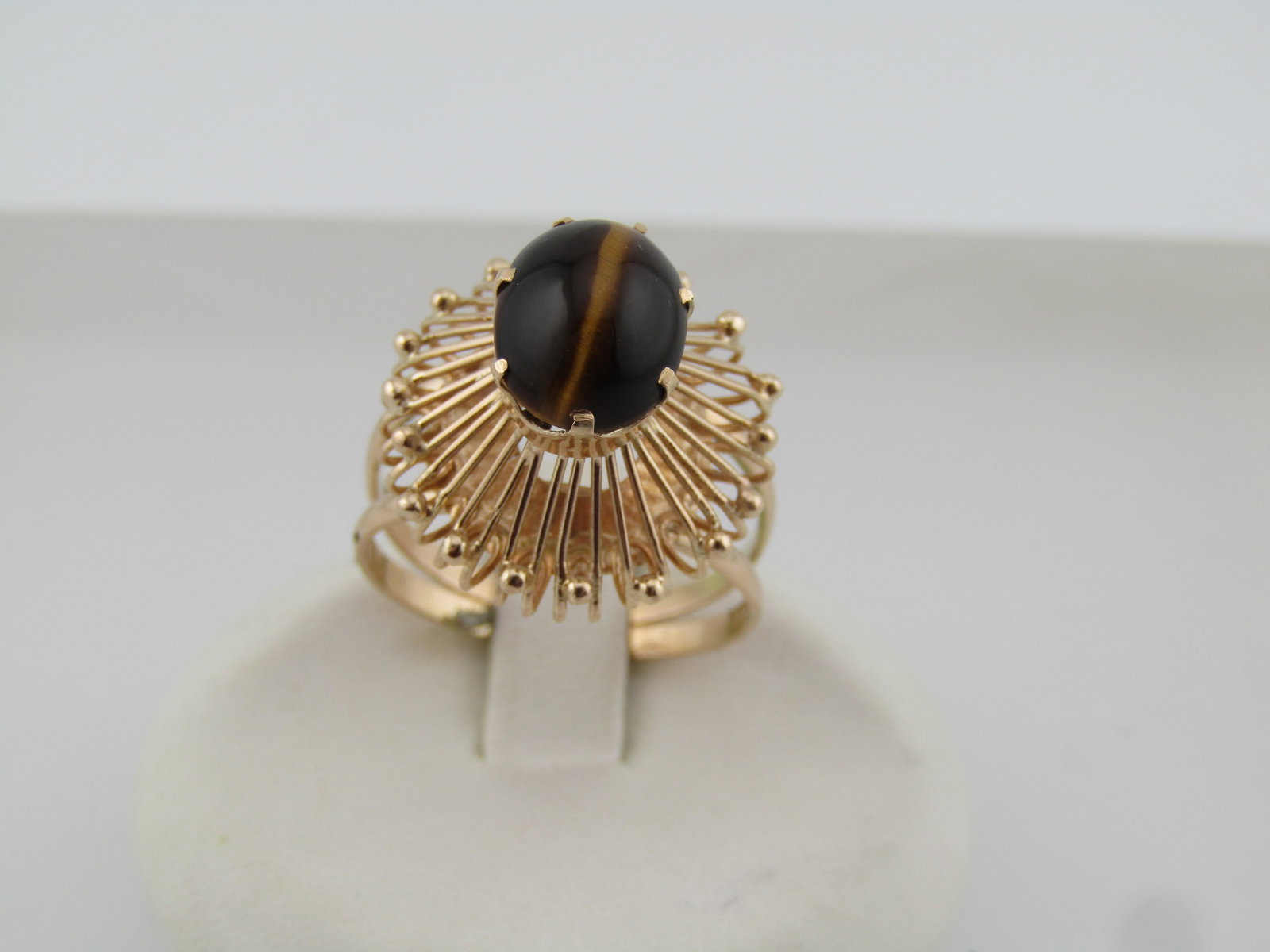 Vintage 14kt Tiger's Eye Ring, Sz. 8, Unique Design, 1980'S (1 of 7)