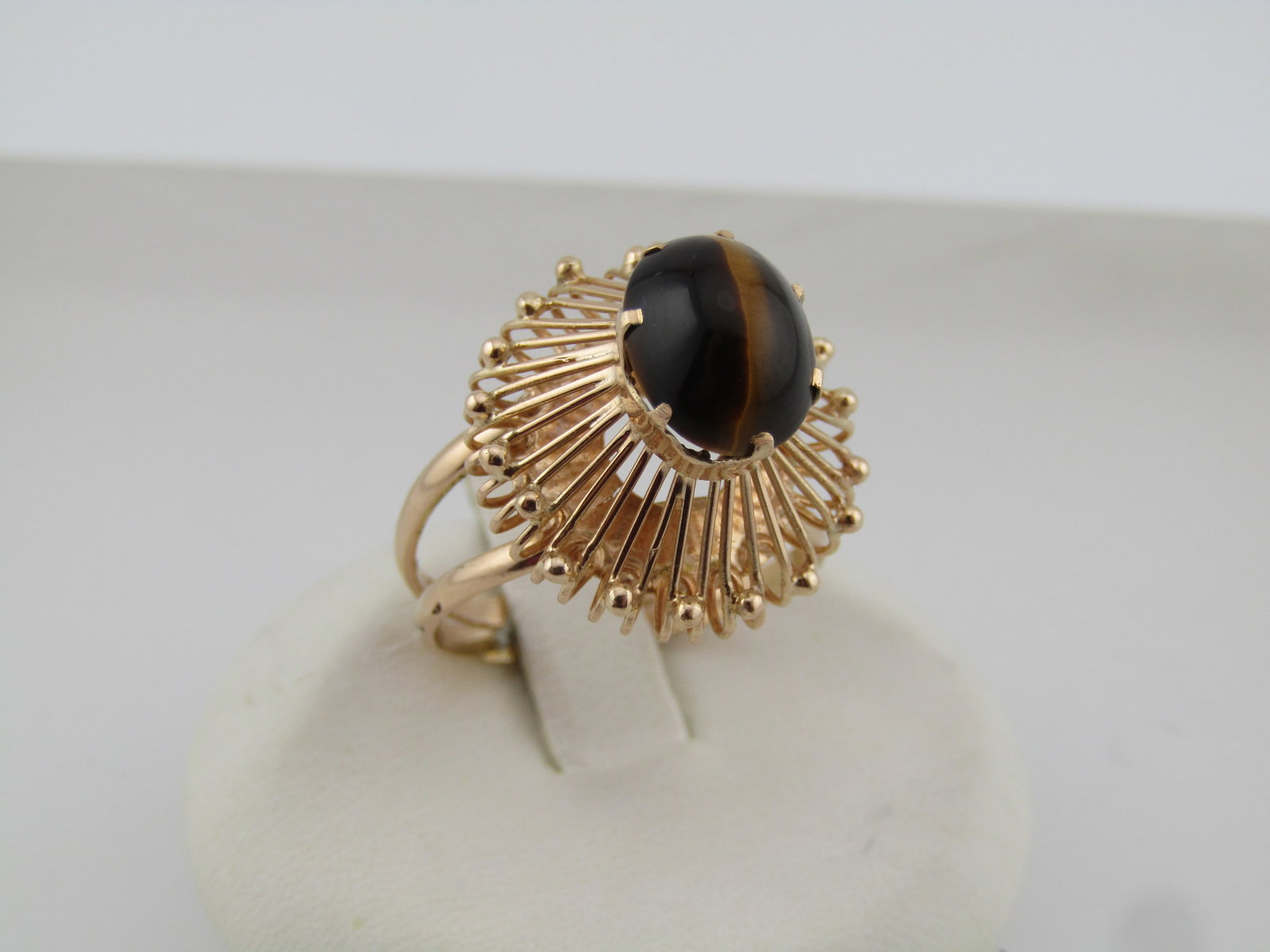 Vintage 14kt Tiger's Eye Ring, Sz. 8, Unique Design, 1980'S - 2