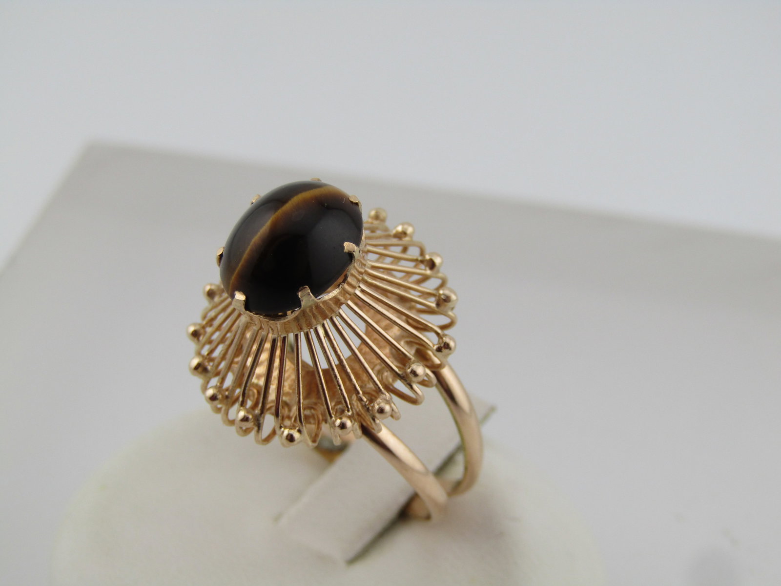 Vintage 14kt Tiger's Eye Ring, Sz. 8, Unique Design, 1980'S - 3