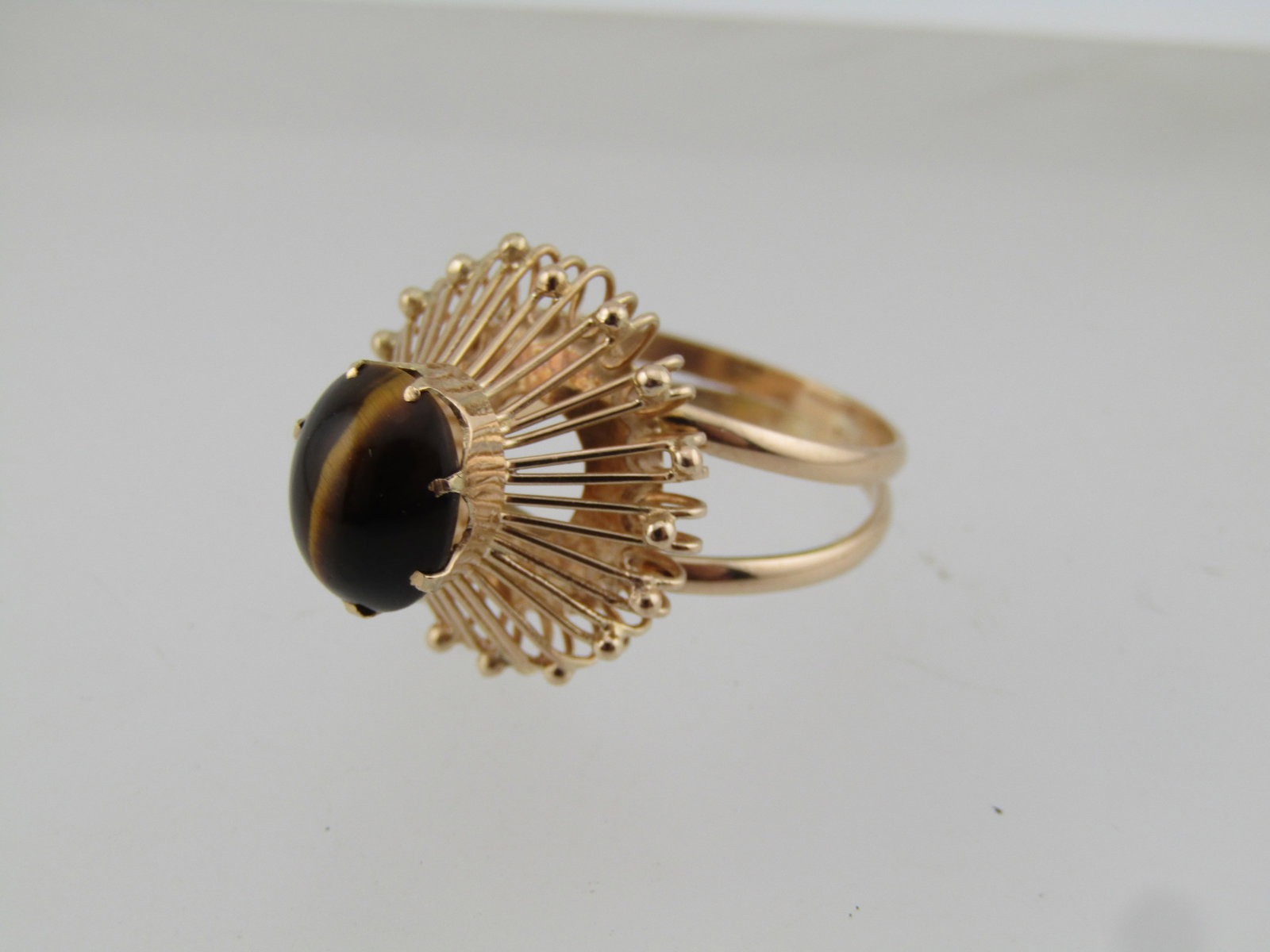 Vintage 14kt Tiger's Eye Ring, Sz. 8, Unique Design, 1980'S - 4