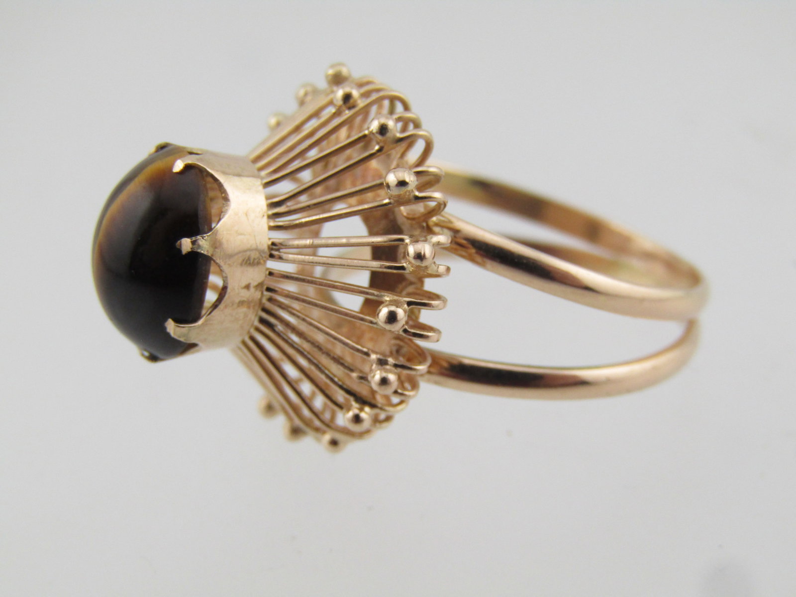Vintage 14kt Tiger's Eye Ring, Sz. 8, Unique Design, 1980'S - 6
