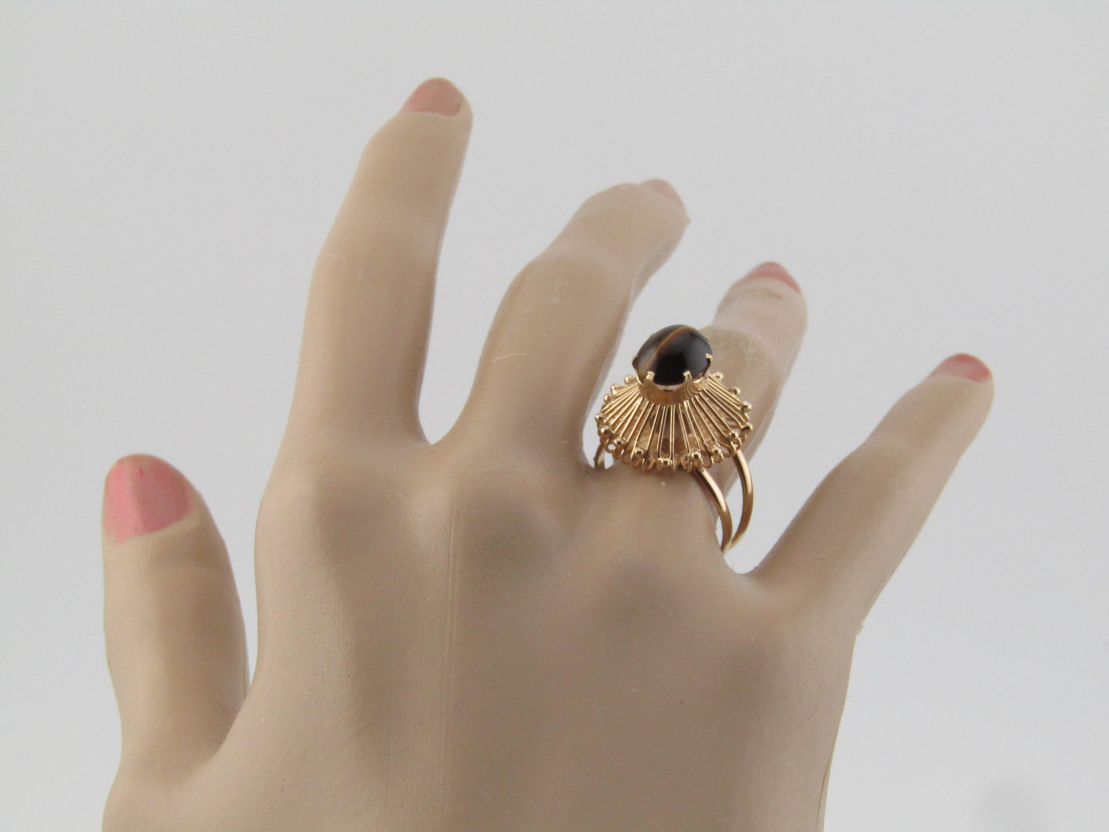 Vintage 14kt Tiger's Eye Ring, Sz. 8, Unique Design, 1980'S - 7