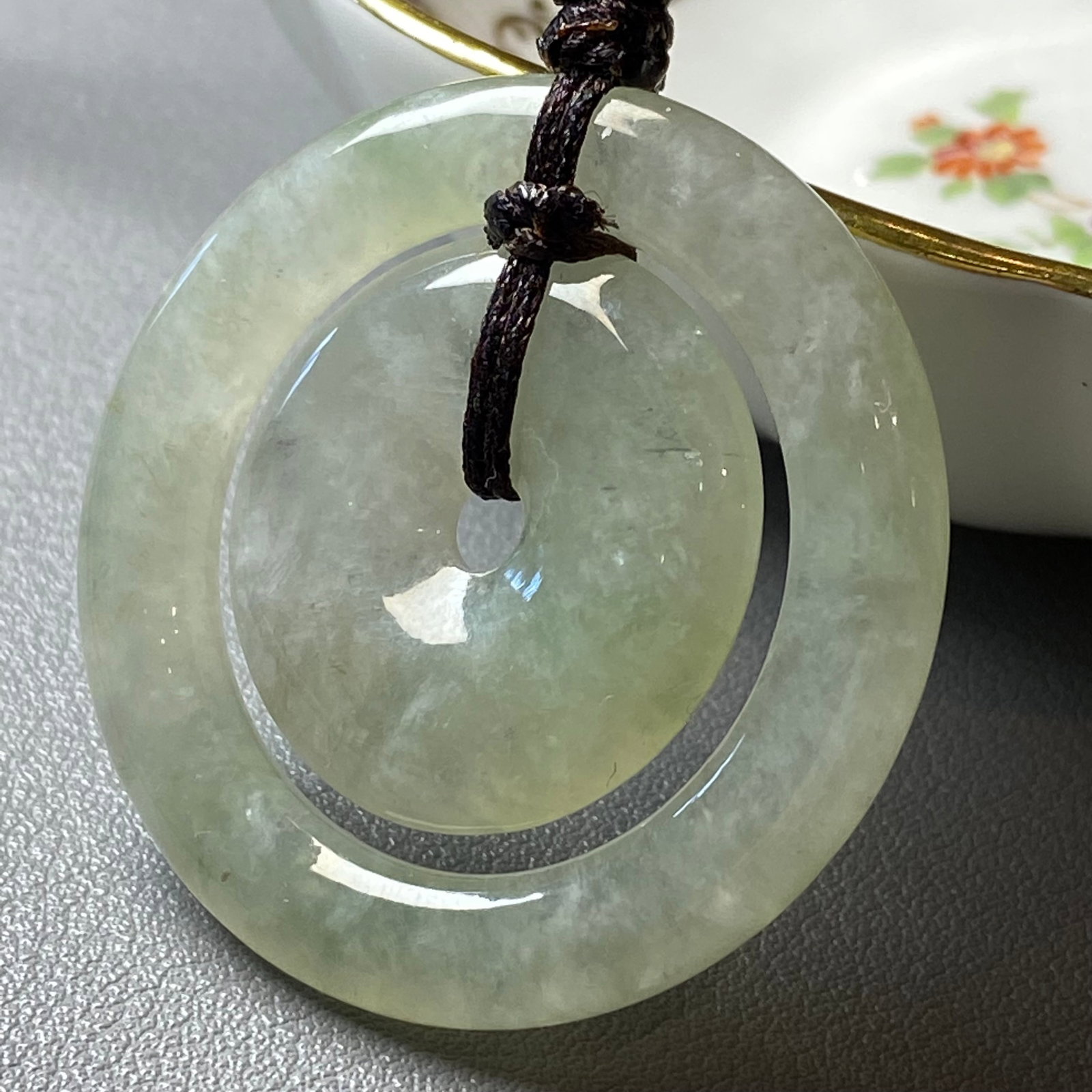 Natural Burmese Light Green Ice Jadeite Jade Concentric Circle Peace Buckles - 10