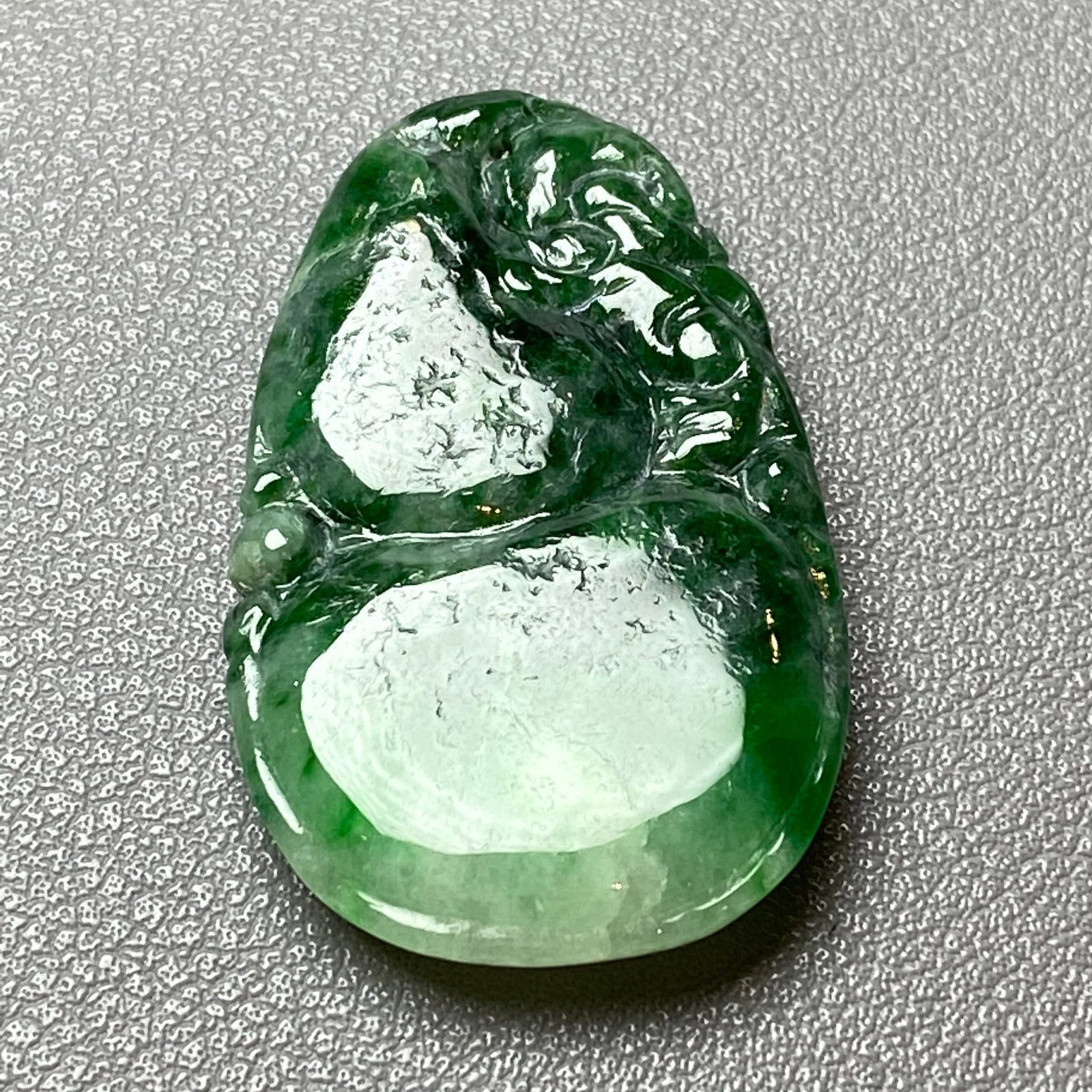 Antique Chinese Natural Deep Green Jadeite Jade Gourd Pendant Statue - 8