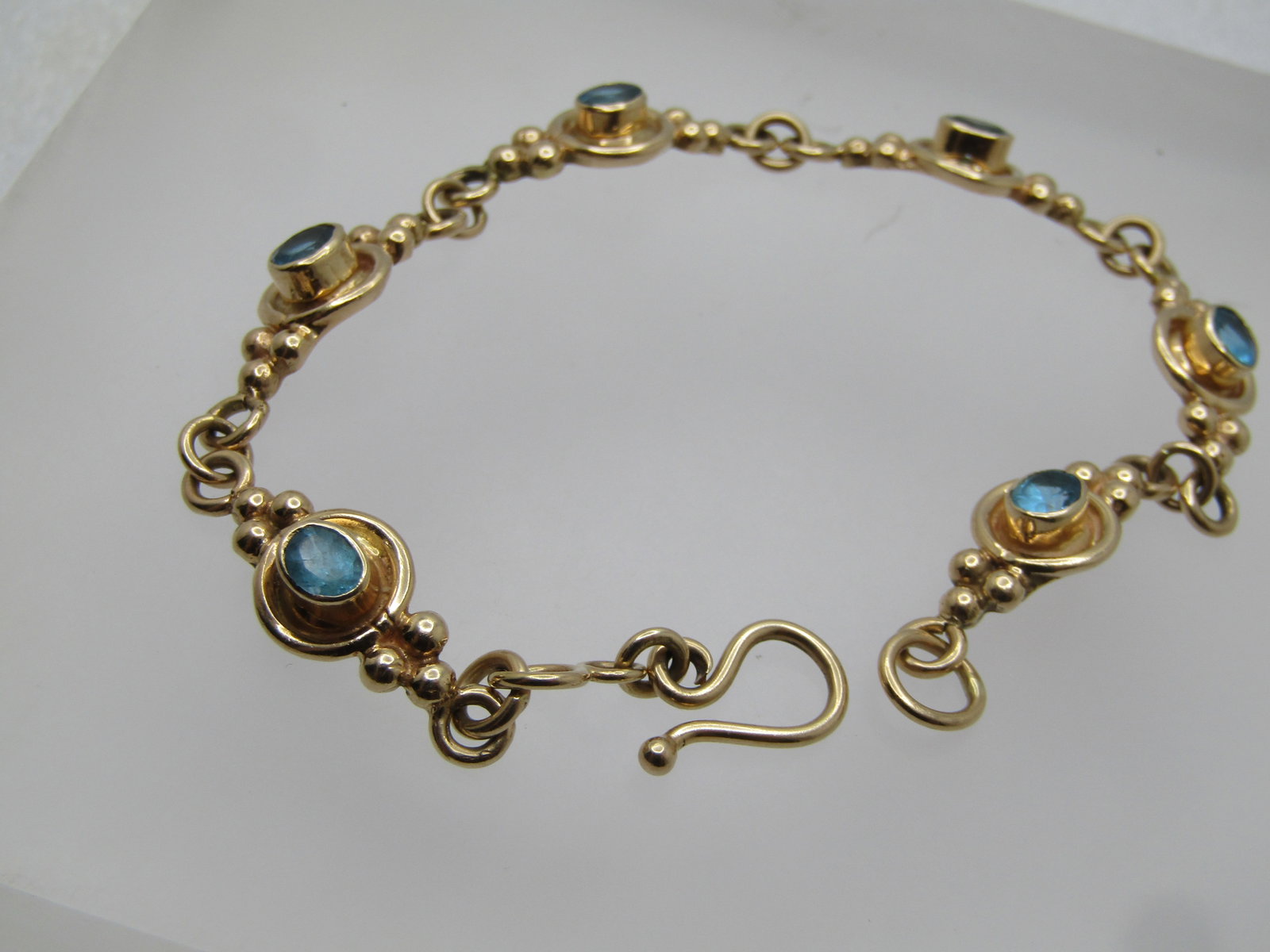 Vintage 14kt Blue Topaz Custom-Made Bracelet, 7.5", 1980'S - 2