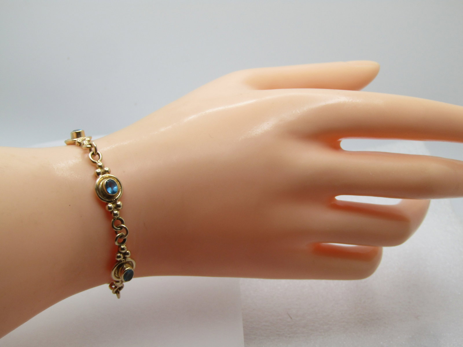 Vintage 14kt Blue Topaz Custom-Made Bracelet, 7.5", 1980'S - 7