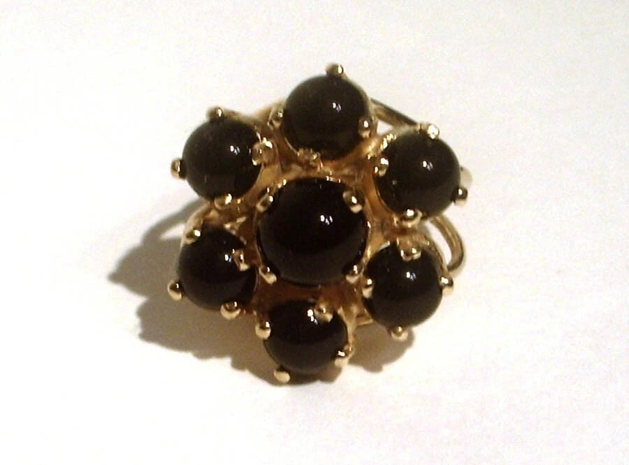 Sterling Silver 18 Kt Gold Vermeil Flower Cocktail Ring Black Onyx Cabochons (1 of 5)