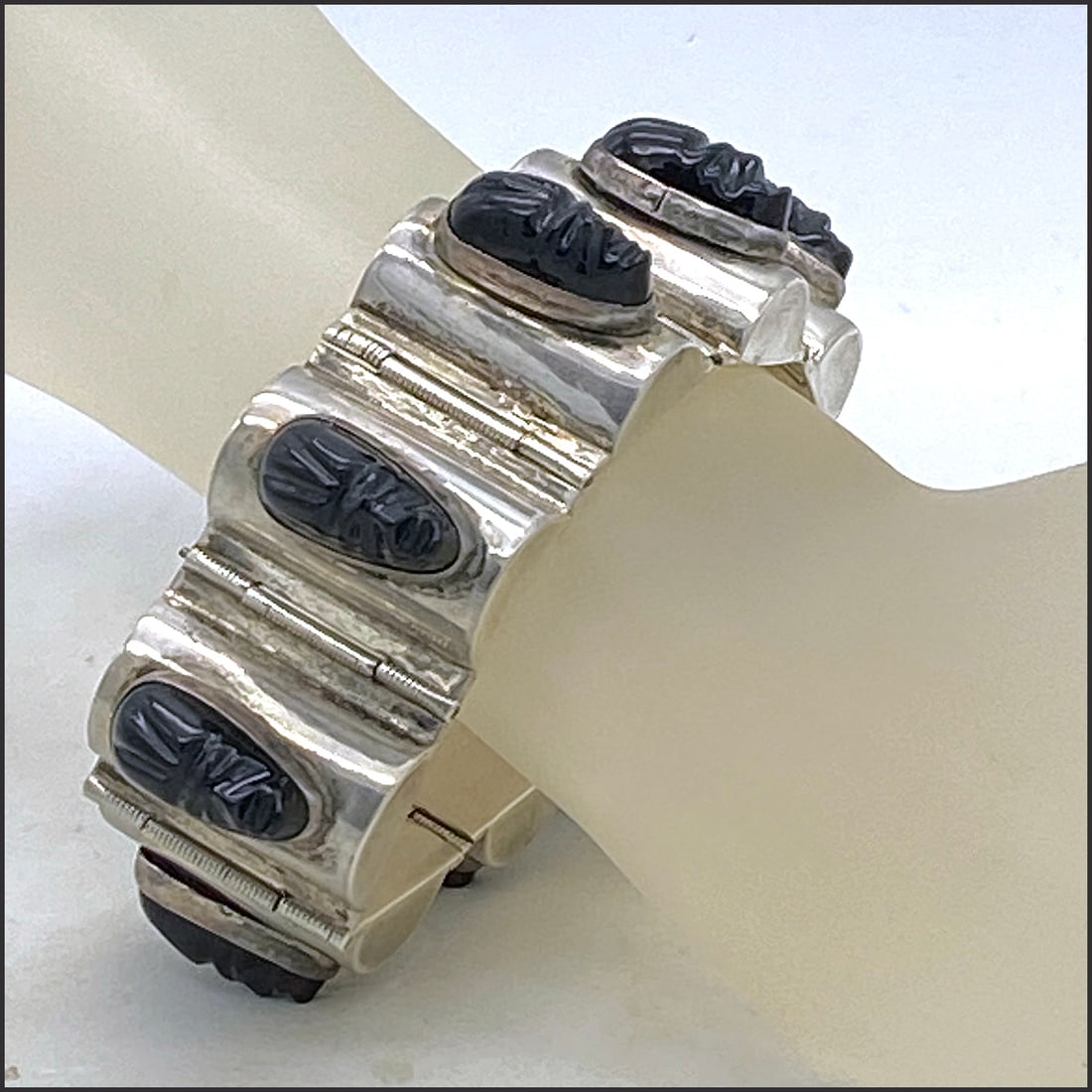 Mexico Silver Bracelet With Aztec Faces - 2