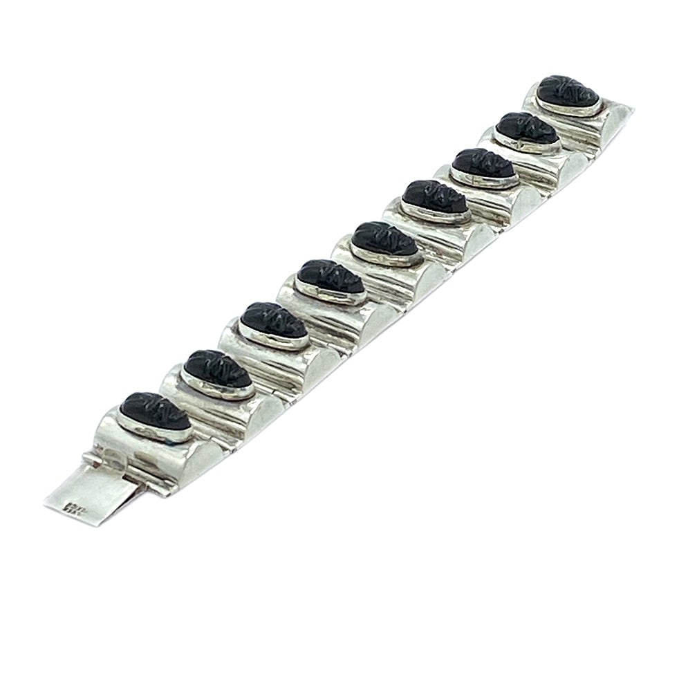 Mexico Silver Bracelet With Aztec Faces - 3